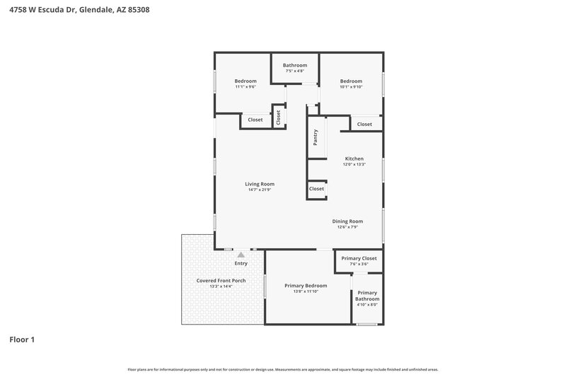 1,970/Mo, 4758 W Escuda Drive Glendale, AZ 85308 Floor Plan View