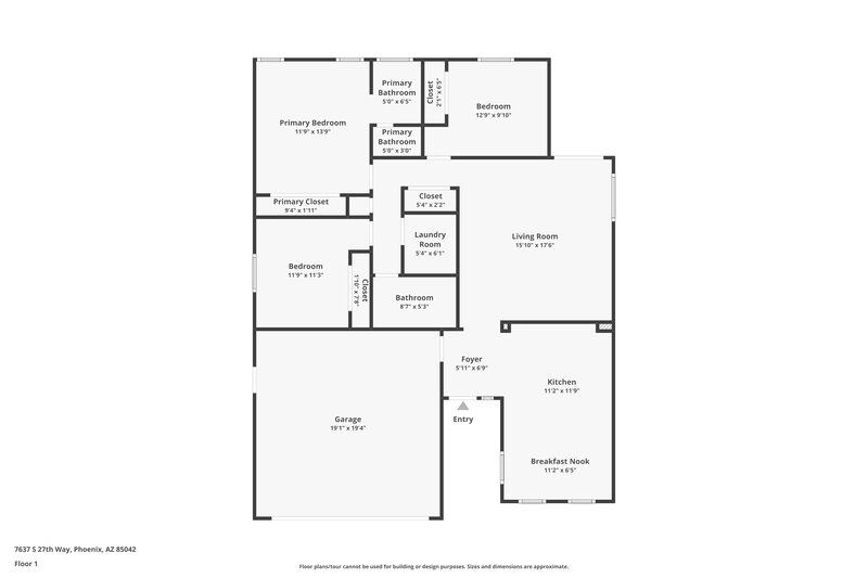 2,245/Mo, 7637 S 27th Way Phoenix, AZ 85042 Floor Plan View