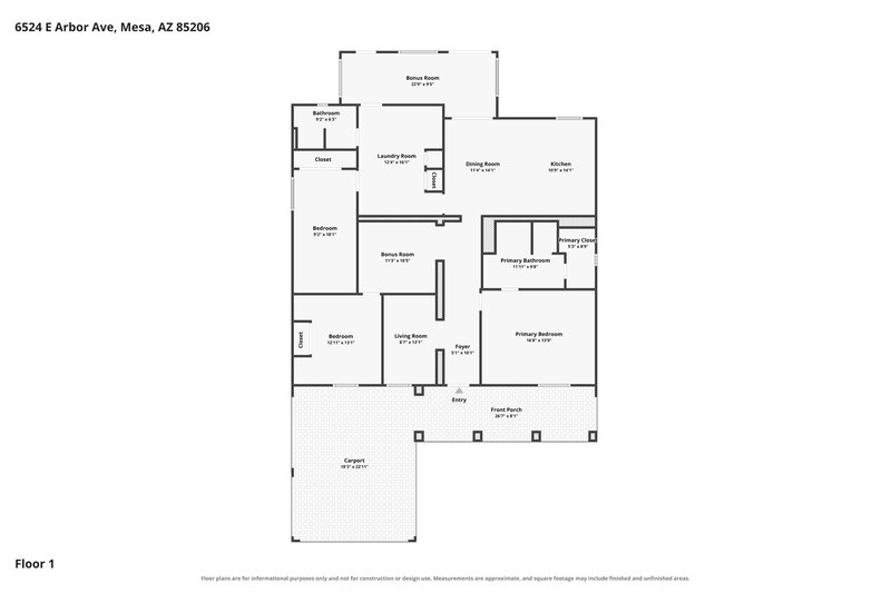 2,255/Mo, 6524 E Arbor Ave Mesa, AZ 85206 Floorplan View