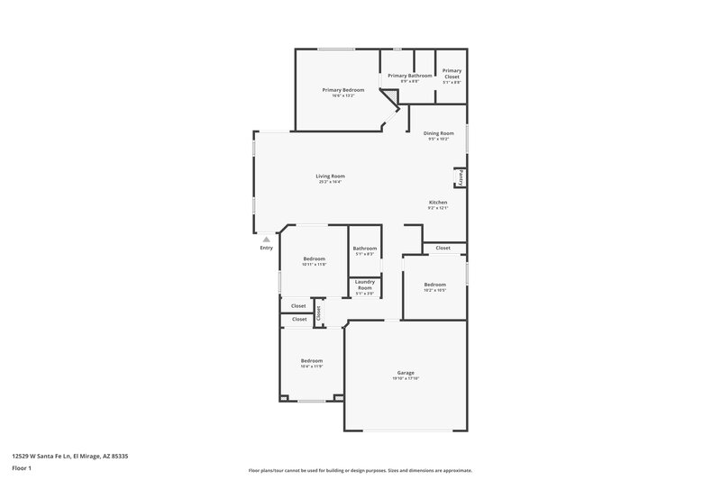 1,845/Mo, 12529 W Santa Fe Lane El Mirage, AZ 85335 Floor Plan View