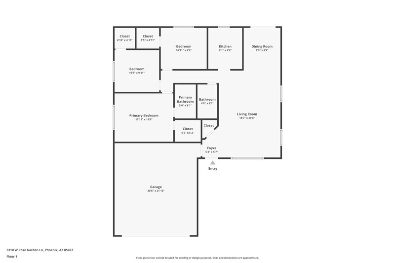 1,855/Mo, 3310 W Rose Garden Ln Phoenix, AZ 85027 Floor Plan View