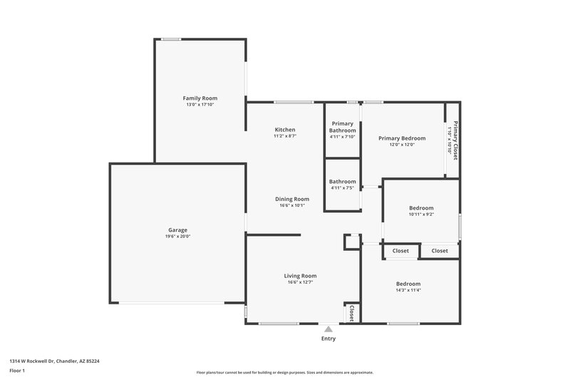 2,005/Mo, 1314 W Rockwell Drive Chandler, AZ 85224 Floor Plan View