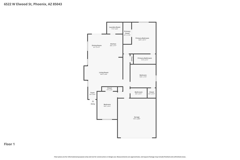 2,115/Mo, 6522 W Elwood Street Phoenix, AZ 85043 Floor Plan View