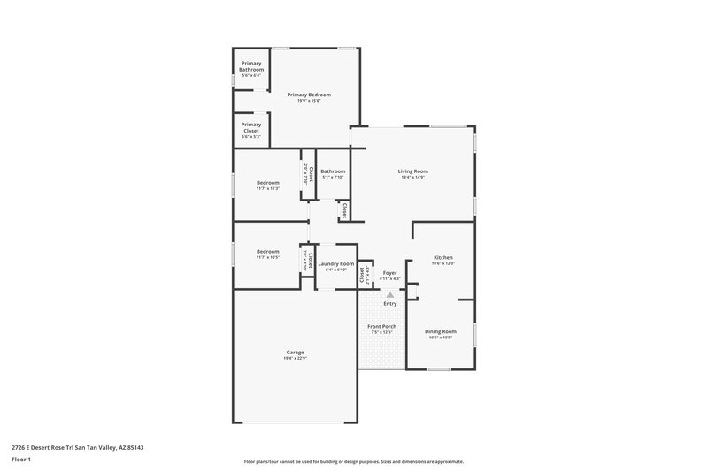 1,850/Mo, 2726 E Desert Rose Trl San Tan Valley, AZ 85143 Floor Plan View