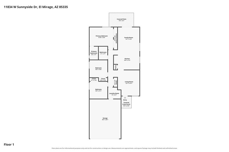 1,810/Mo, 11834 W Sunnyside Dr El Mirage, AZ 85335 Floor Plan View