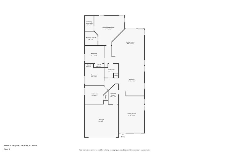 2,095/Mo, 13818 W Fargo Drive Surprise, AZ 85374 Floor Plan View
