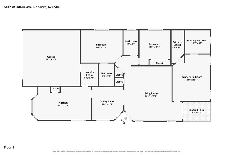 1,870/Mo, 6412 W Hilton Avenue Phoenix, AZ 85043 Floor Plan View