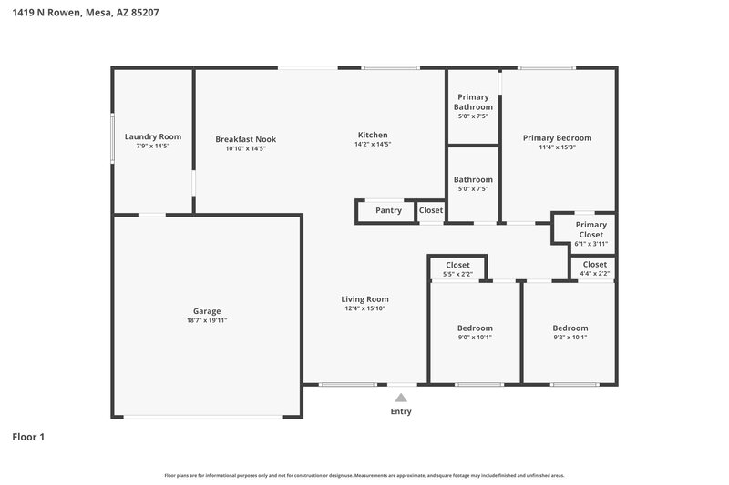 2,185/Mo, 1419 N Rowen Mesa, AZ 85207 Floor Plan View