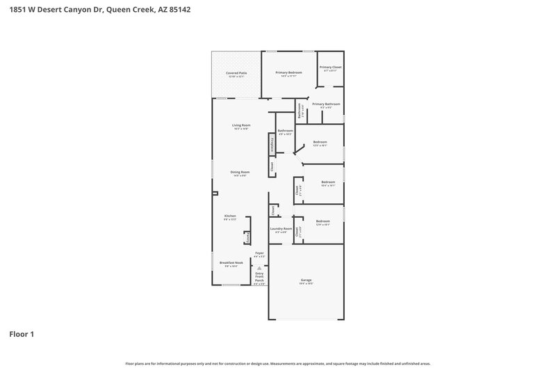 1,995/Mo, 1851 W Desert Canyon Drive Queen Creek, AZ 85142 Floor Plan View