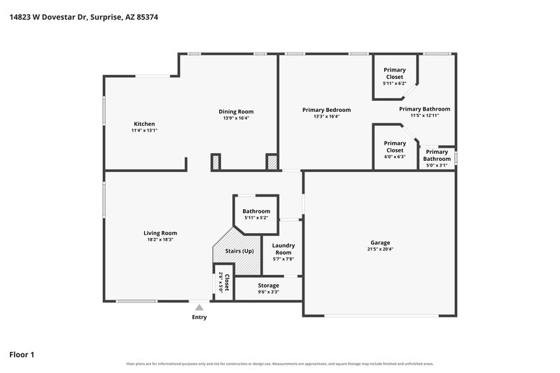 2,140/Mo, 14823 W Dovestar Drive Surprise, AZ 85374 Floor Plan View