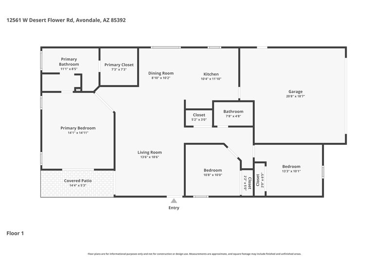 1,915/Mo, 12561 W Desert Flower Rd Avondale, AZ 85392 Floor Plan View
