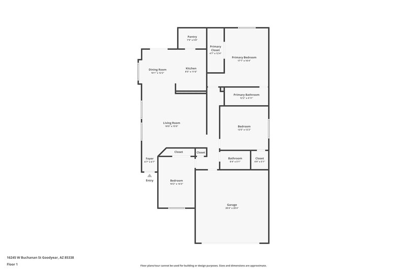 1,845/Mo, 16245 W Buchanan St Goodyear, AZ 85338 Floor Plan View