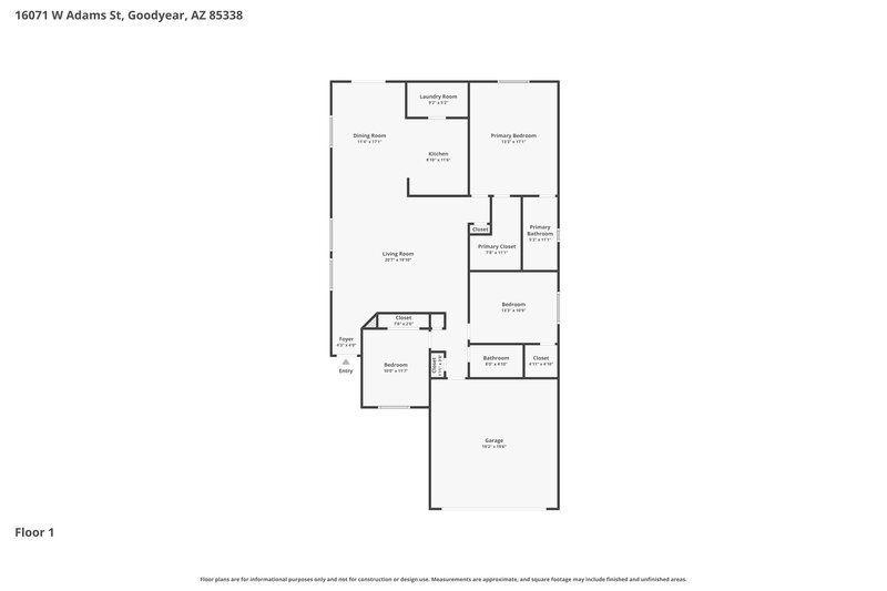 1,955/Mo, 16071 W Adams Street Goodyear, AZ 85338 Floor Plan View
