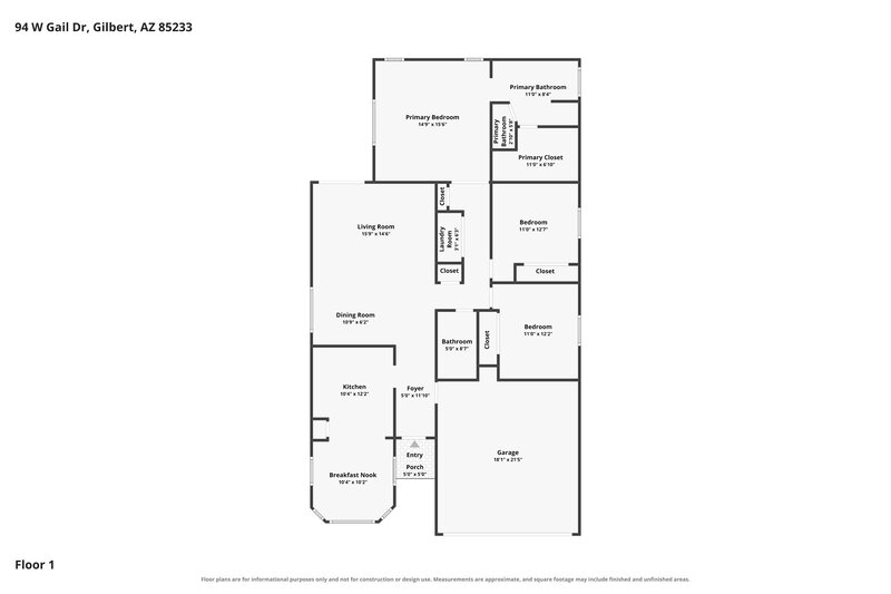 2,335/Mo, 94 W Gail Dr Gilbert, AZ 85233 Floor Plan View