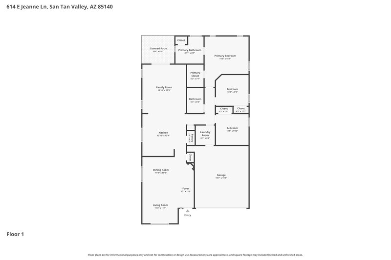 1,980/Mo, 614 E Jeanne Ln San Tan Valley, AZ 85140 Floor Plan View