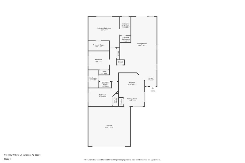 1,860/Mo, 14740 W Willow Ln Surprise, AZ 85374 Floor Plan View