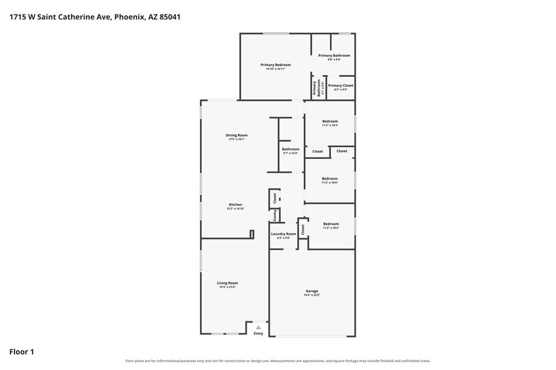 2,455/Mo, 1715 W Saint Catherine Ave Phoenix, AZ 85041 Floorplan View