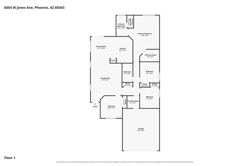 1,875/Mo, 6054 W Jones Ave Phoenix, AZ 85043 Floor Plan View