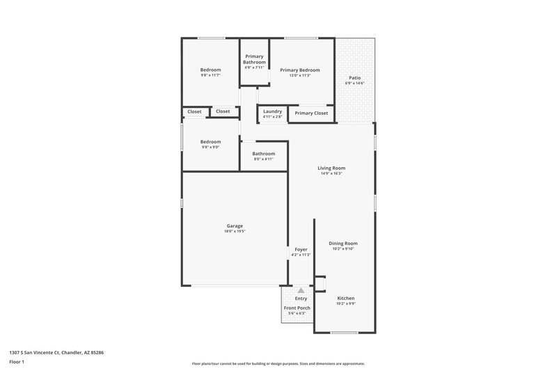 2,010/Mo, 1307 S San Vincente Ct Chandler, AZ 85286 Floor Plan View