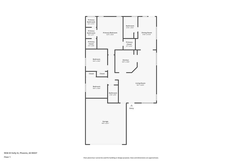 1,770/Mo, 9036 W Holly St Phoenix, AZ 85037 Floor Plan View