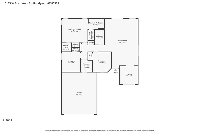 1,855/Mo, 16183 W Buchanan St Goodyear, AZ 85338 Floor Plan View
