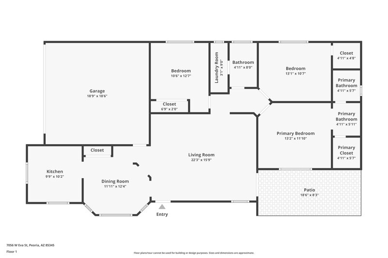 1,875/Mo, 7056 W Eva Street Peoria, AZ 85345 Floorplan View