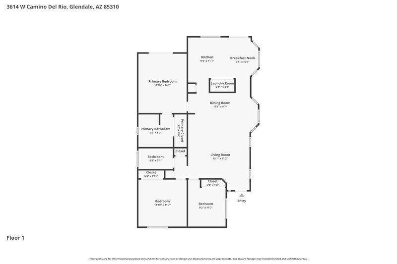 2,055/Mo, 3614 W Camino Del Rio Glendale, AZ 85310 Floor Plan View