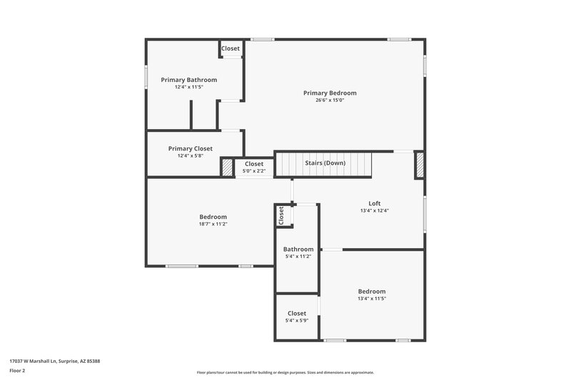 1,960/Mo, 17037 W Marshall Ln Surprise, AZ 85388 Floor Plan View 2
