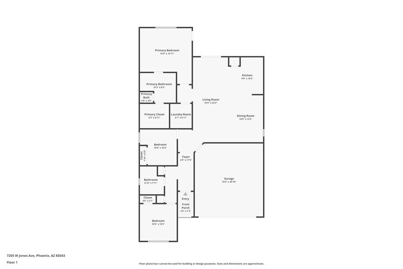 1,850/Mo, 7205 W Jones Ave Phoenix, AZ 85043 Floor Plan View
