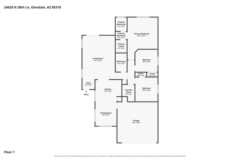 2,220/Mo, 24620 N 38th Lane Glendale, AZ 85310 Floor Plan View