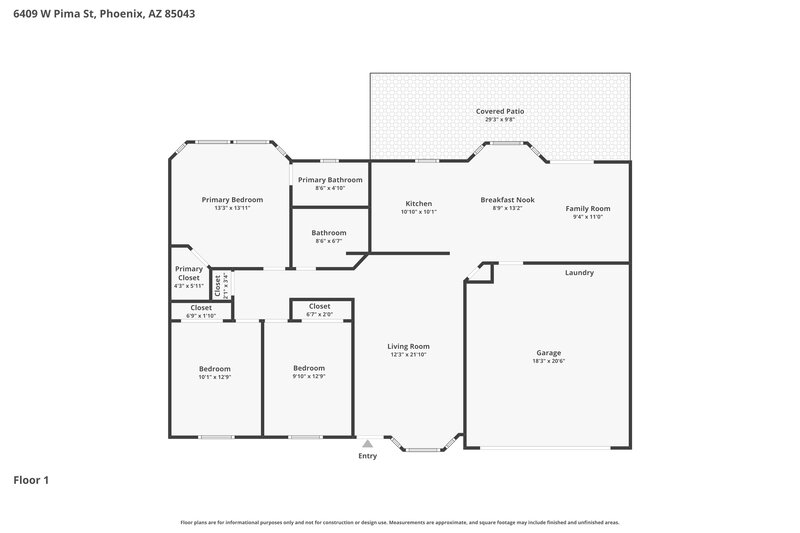 1,870/Mo, 6409 W Pima St Phoenix, AZ 85043 Floor Plan View