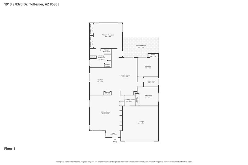 2,130/Mo, 1913 S 83rd Dr Tolleson, AZ 85353 Floor Plan View