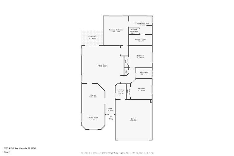 1,875/Mo, 6603 S 17th Ave Phoenix, AZ 85041 Floor Plan View