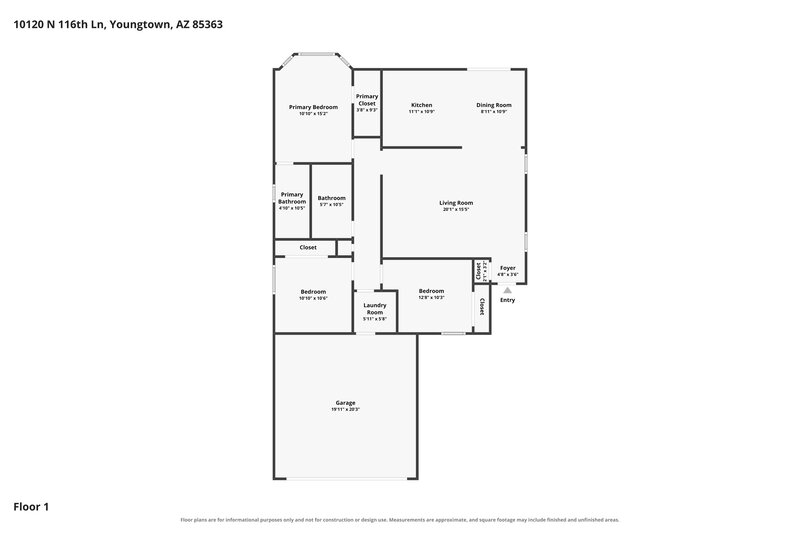 1,915/Mo, 10120 N 116th Ln Youngtown, AZ 85363 Floor Plan View
