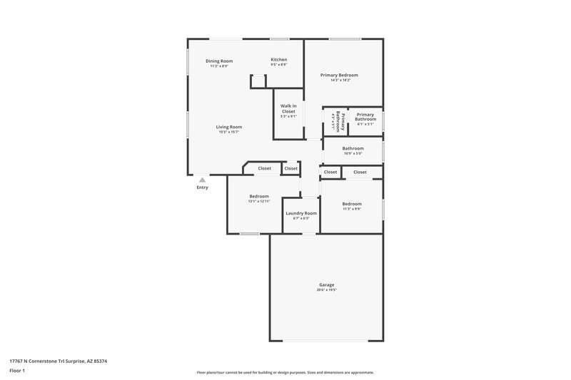 1,975/Mo, 17767 N Cornerstone Trl Surprise, AZ 85374 Floor Plan View