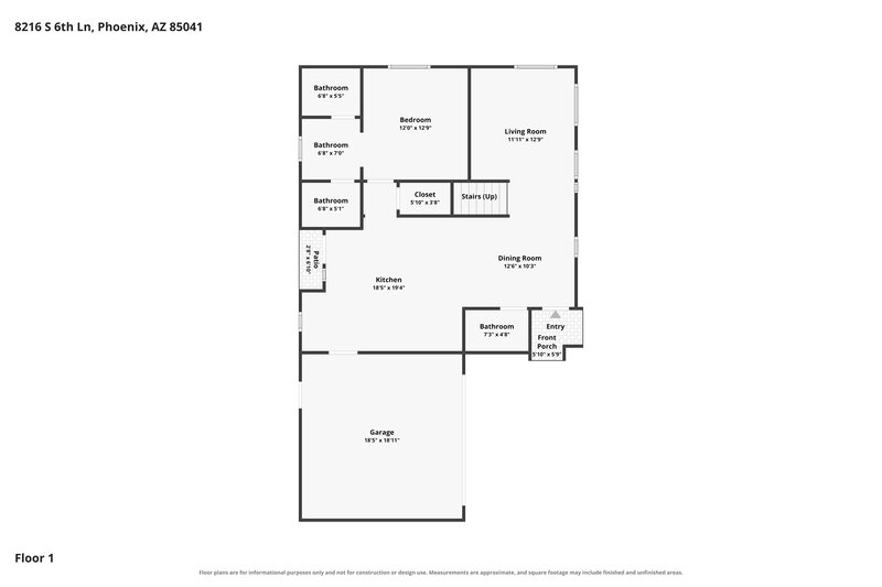 2,255/Mo, 8216 S 6th Ln Phoenix, AZ 85041 Floor Plan View