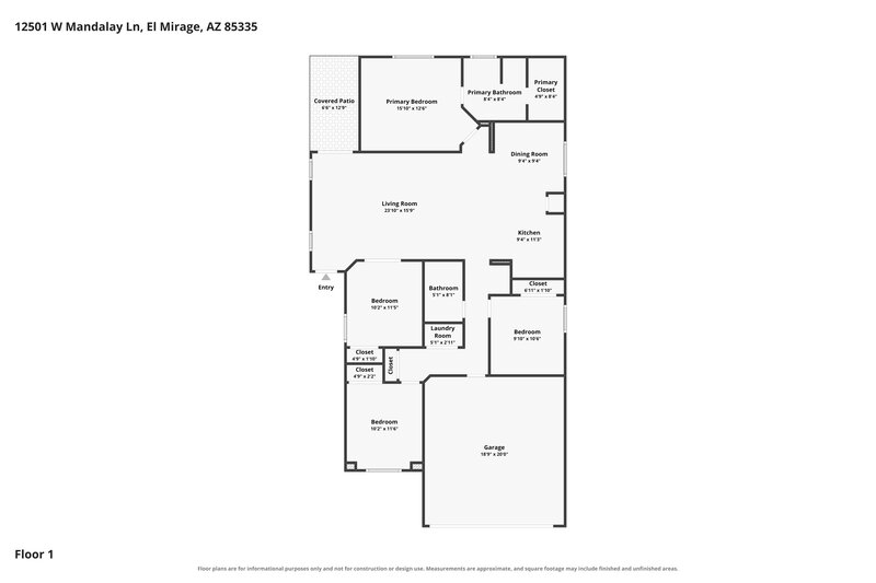 2,005/Mo, 12501 W Mandalay Ln El Mirage, AZ 85335 Floor Plan View