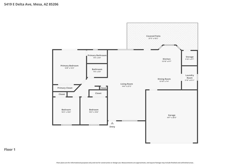 2,165/Mo, 5419 E Delta Avenue Mesa, AZ 85206 Floor Plan View