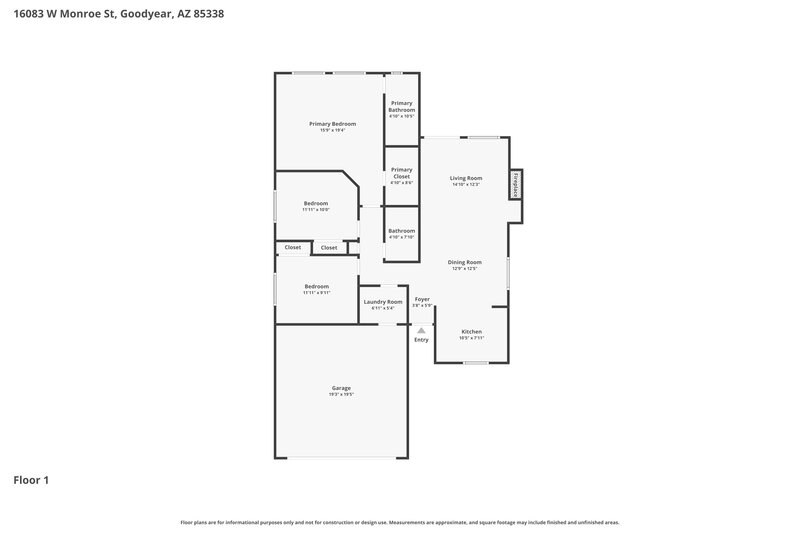 2,005/Mo, 16083 W Monroe St Goodyear, AZ 85338 Floor Plan View