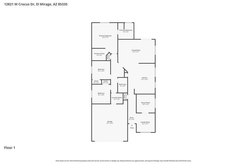 1,850/Mo, 12821 W Crocus Dr El Mirage, AZ 85335 Floor Plan View