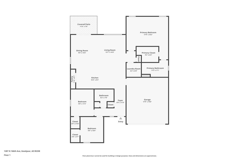 1,890/Mo, 1287 N 166th Ave Goodyear, AZ 85338 Floor Plan View