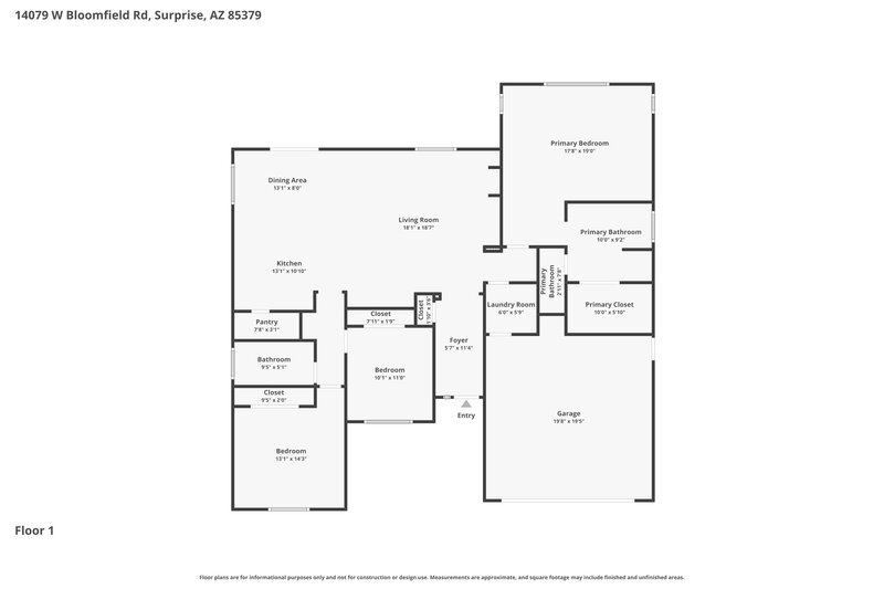 2,015/Mo, 14079 W Bloomfield Rd Surprise, AZ 85379 Floor Plan View