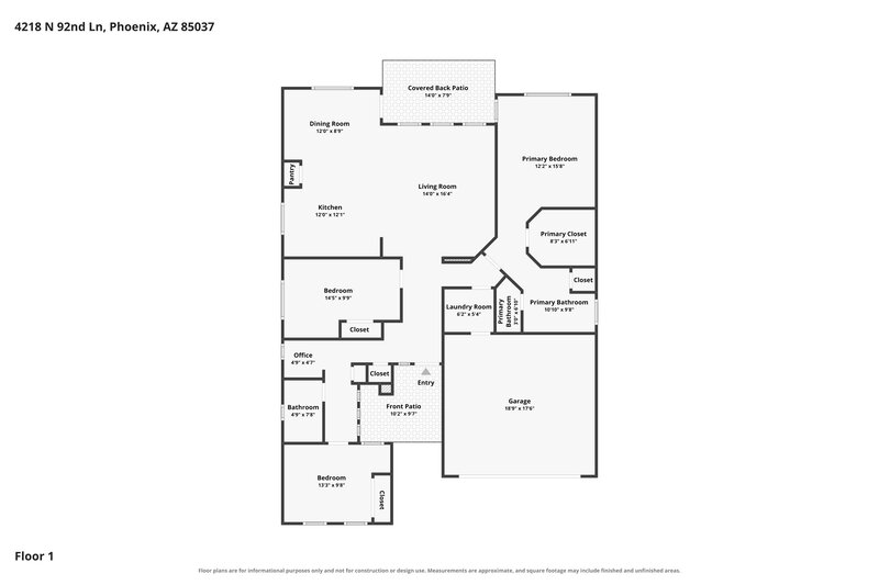 2,115/Mo, 4218 N 92nd Ln Phoenix, AZ 85037 Floor Plan View