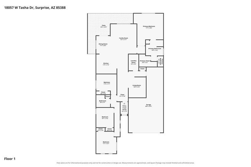 2,485/Mo, 18057 W Tasha Dr Surprise, AZ 85388 Floor Plan View