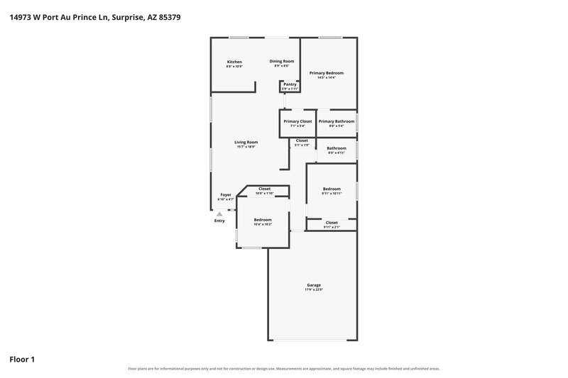 1,670/Mo, 14973 W Port Au Prince Ln Surprise, AZ 85379 Floor Plan View