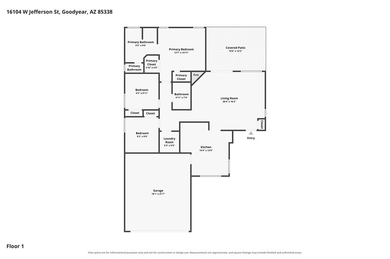 1,925/Mo, 16104 W Jefferson St Goodyear, AZ 85338 Floor Plan View