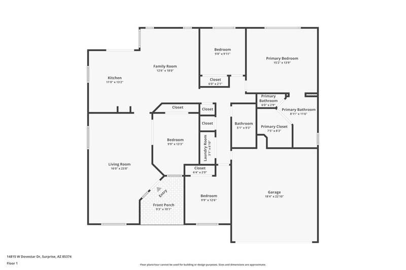 1,900/Mo, 14815 W Dovestar Dr Surprise, AZ 85374 Floor Plan View