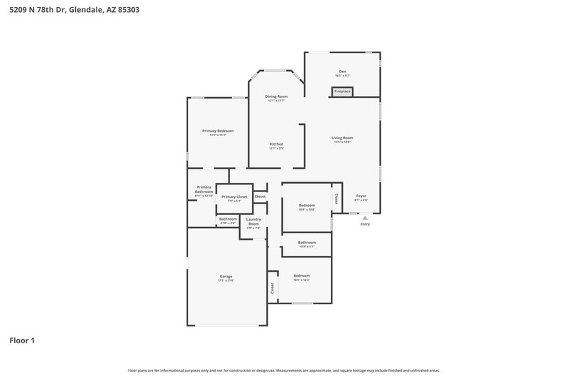 1,980/Mo, 5209 N 78th Dr Glendale, AZ 85303 Floor Plan View