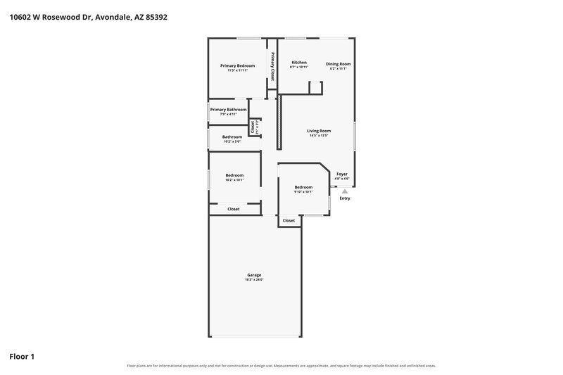 1,860/Mo, 10602 W Rosewood Dr Avondale, AZ 85392 Floor Plan View