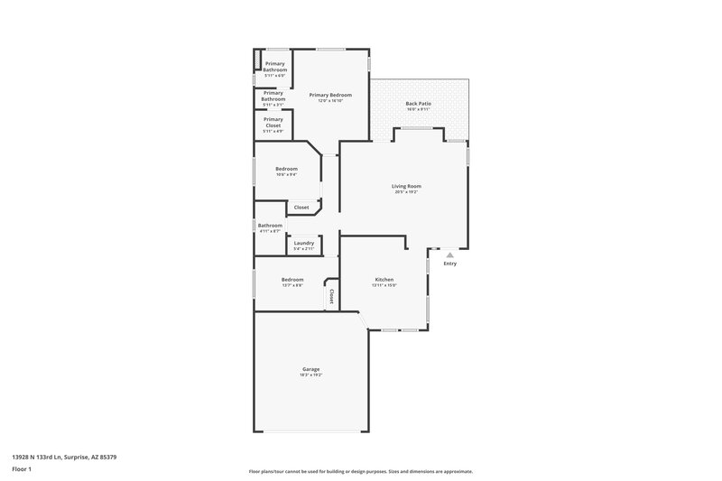 1,775/Mo, 13928 N 133rd Lane Surprise, AZ 85379 Floor Plan View